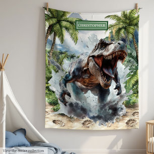Strong T-Rex Blanket Custom Name Personalized Boys