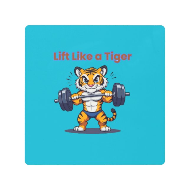 **Strong Tiger – Cute Tiger Lifting Weights Illust Metal Print (Front)