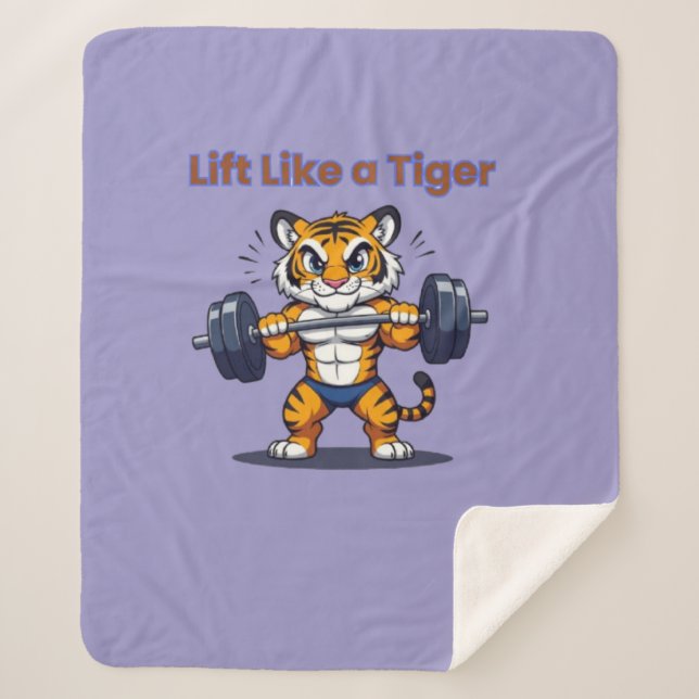 **Strong Tiger – Cute Tiger Lifting Weights Illust Sherpa Blanket (Front)