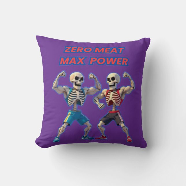 Strong to the Bone – Funny Skeleton Muscle Design Throw Pillow (Front)