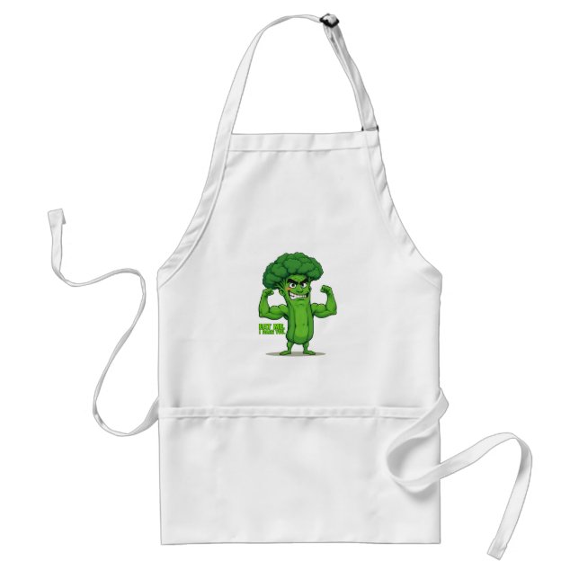 Strong Veggies Club-Flexing Broccoli Funny Cartoon Adult Apron (Front)