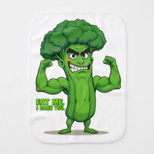 Strong Veggies Club-Flexing Broccoli Funny Cartoon Baby Burp Cloth