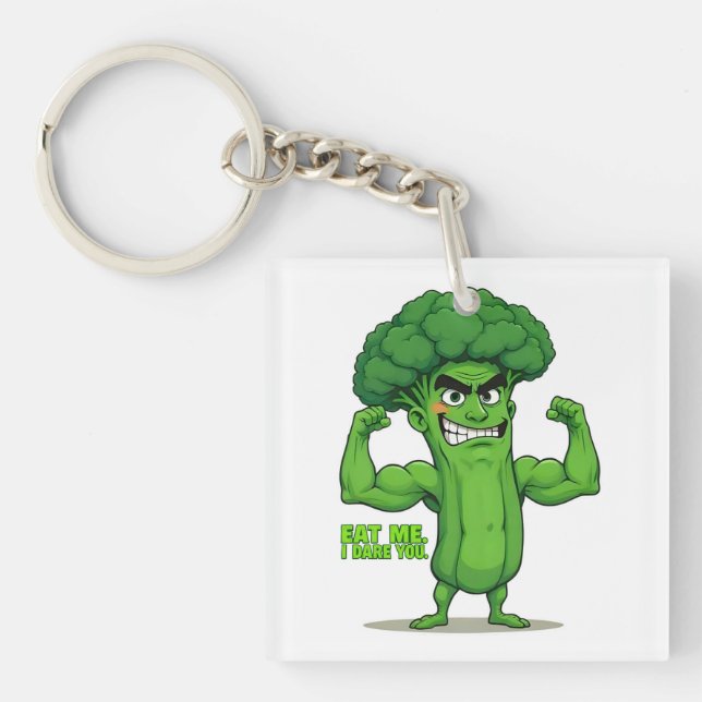 Strong Veggies Club-Flexing Broccoli Funny Cartoon Keychain (Front)