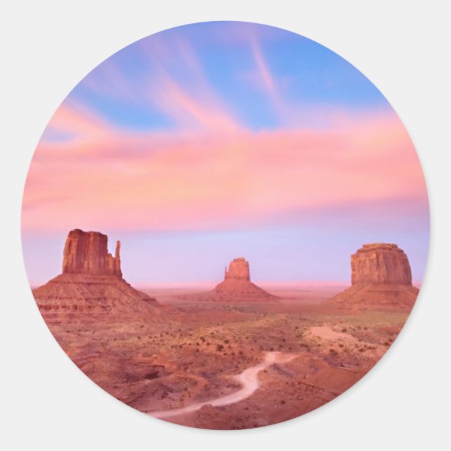 Strong Winds over Desert Valley Classic Round Sticker (Front)