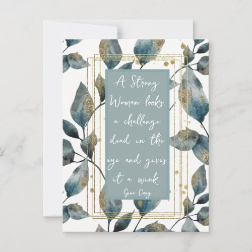 Strong Woman Positive Message Gold Green Foliage  Postcard