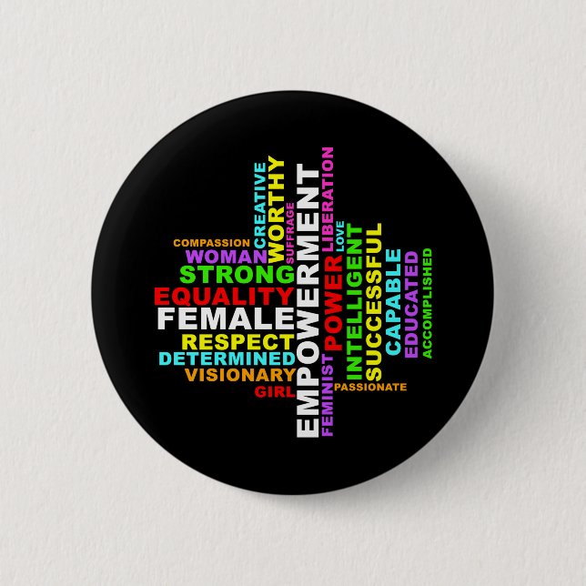 Strong Woman Word Cloud Button (Front)