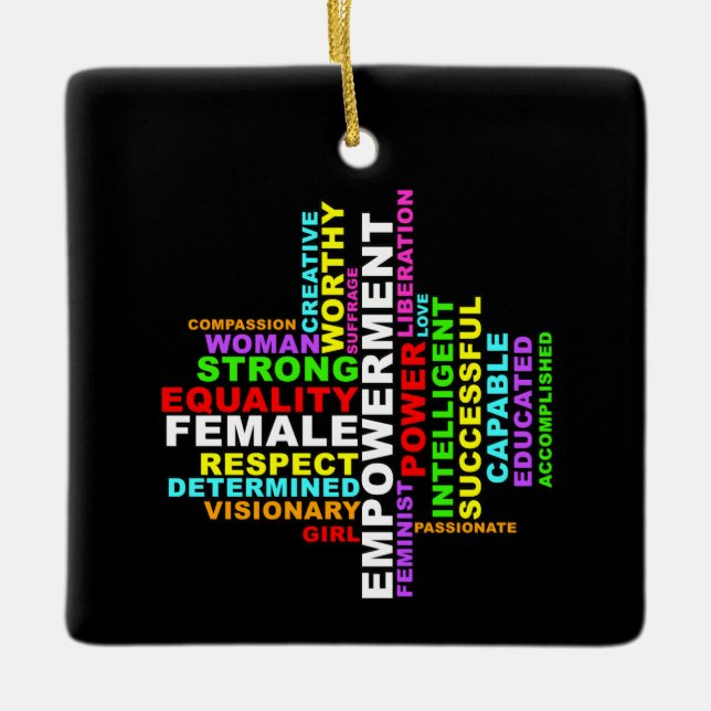 Strong Woman Word Cloud Ceramic Ornament (Front)