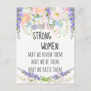 Strong Women Blush Pink Peonies Blue Delphinium Postcard