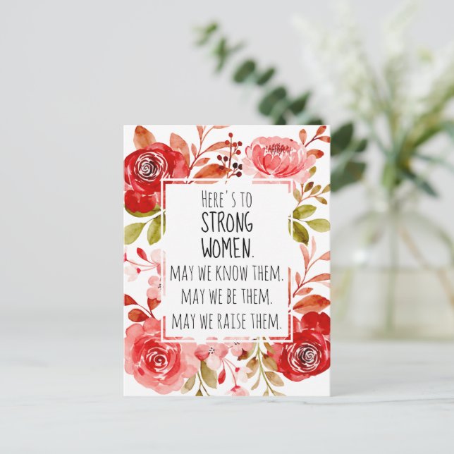 Strong Women Pink Red Floral Rose Frame Postcard (Standing Front)