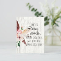 Strong Women Quote Floral Feather Wood Effect