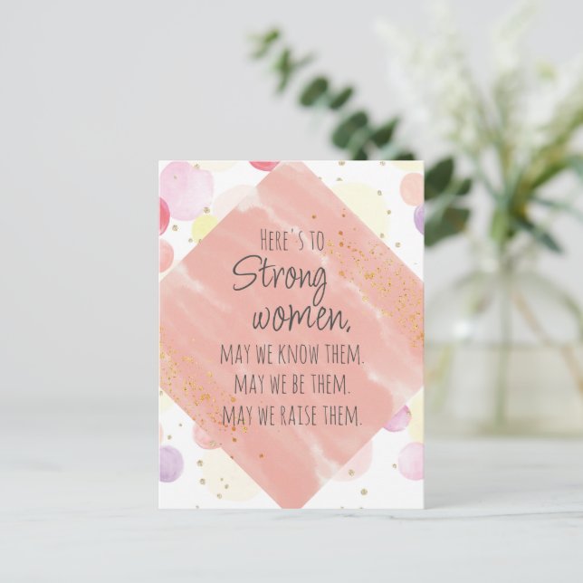 Strong Women Quote Gold Blush Bubbles Postcard (Standing Front)