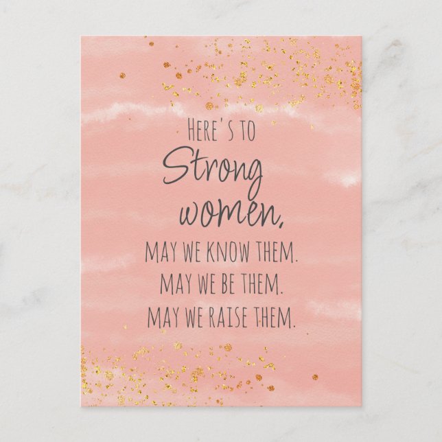 Strong Women Quote Gold Blush Postcard (Front)