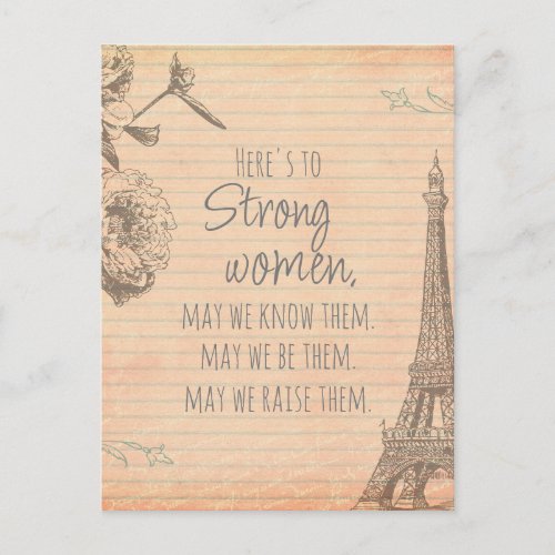 Strong Women Quote Paris Paper Eiffel Tower Postcard