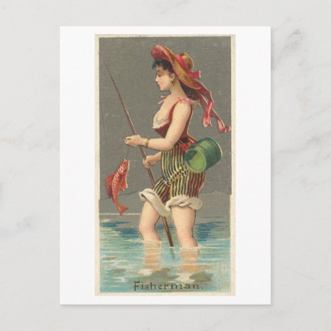 Strong Women Series #29: Fishing Vintage Postcard (Front)