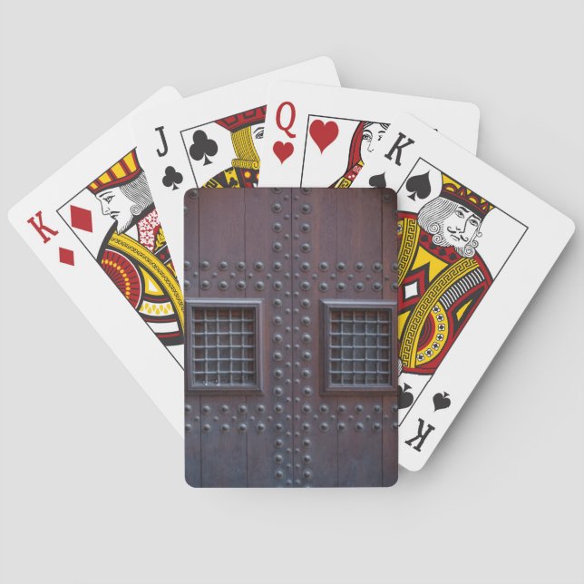 Strong Wooden Brown Door in Spain Poker Cards (Back)