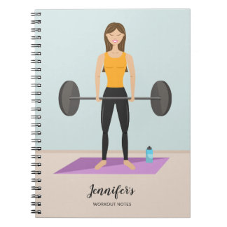 Strong Workout Girl Drawing Personalizable Fitness Notebook