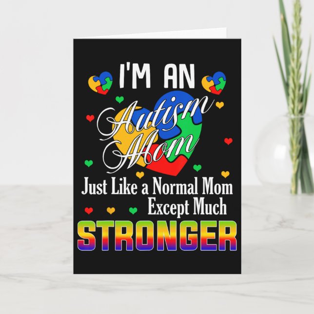 Stronger Autism Mom Puzzle Piece Heart Support Awa Card (Front)