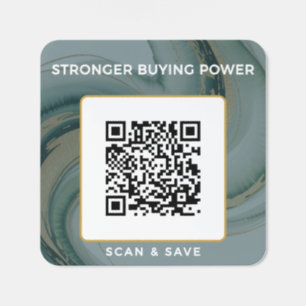 Stronger Buying Power QR Scan & Save Gold Marble Square Sticker