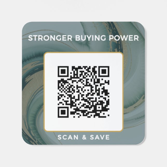 Stronger Buying Power QR | Scan & Save Gold Marble Square Sticker (Single)