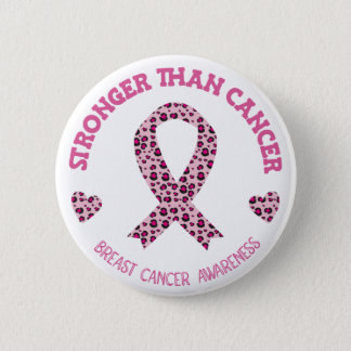Stronger Than Breast Cancer Pink Ribbon Leopard Button