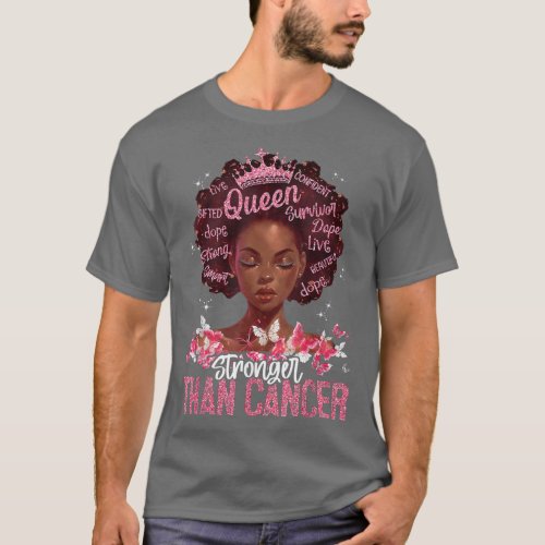Stronger Than Cancer Pink Black Afro Queen Breast  T_Shirt