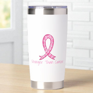 Stronger Than Cancer Pink Ribbon Support Gift Insulated Tumbler