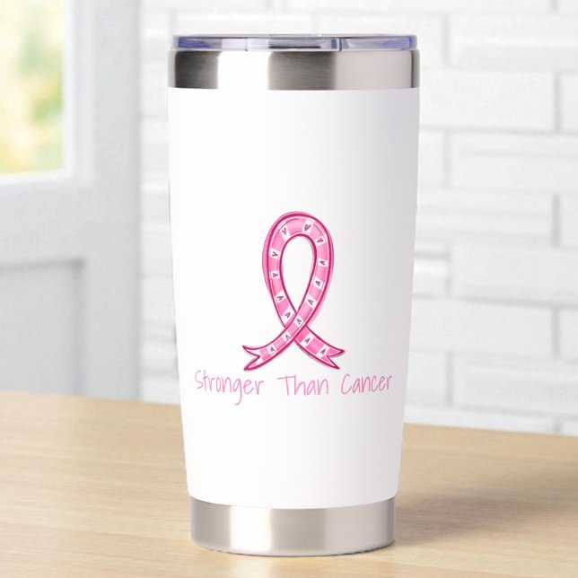 Stronger Than Cancer Pink Ribbon Support Gift Insulated Tumbler (Creator Uploaded)
