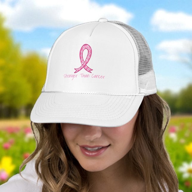 Stronger Than Cancer Pink Ribbon Support Gift Trucker Hat (Creator Uploaded)
