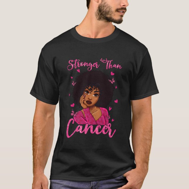 Stronger Than Cancer We Wear K Black Breast Cancer T-Shirt (Front)