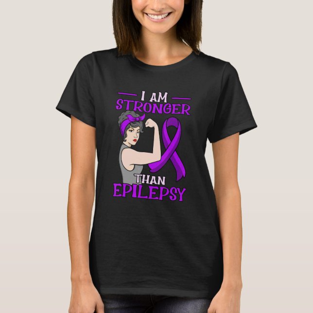 Stronger Than Epilepsy Purple Ribbon Awareness Mon T-Shirt (Front)