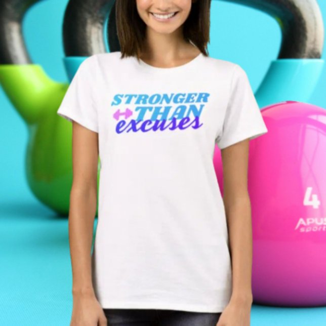 Stronger Than Excuses: Pink Dumbbell Typography T-Shirt (Creator Uploaded)