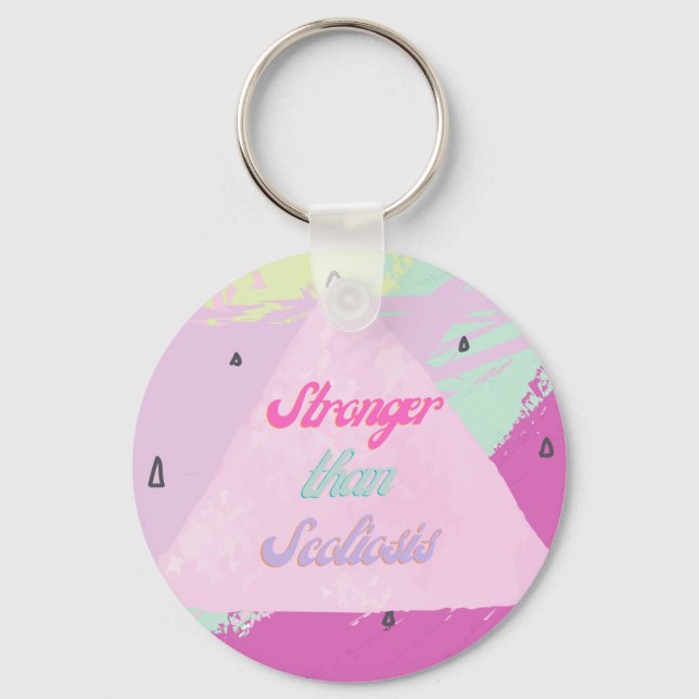 Stronger than Scoliosis - Pink Keychain (Front)