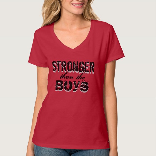 Stronger than the boys - barbells for babes T-Shirt (Front)