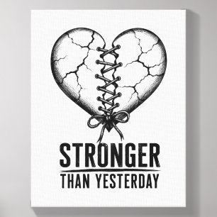 Stronger Than Yesterday Stitched Heart Canvas Prin Photo Tile
