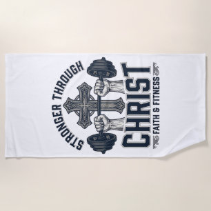 Stronger Through Christ Christian Gym T-Shirt Beach Towel