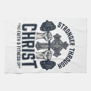 Stronger Through Christ Christian Gym T-Shirt Kitchen Towel