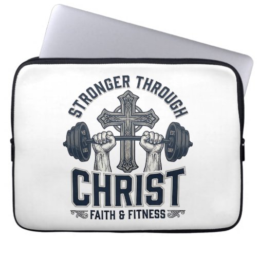 Stronger Through Christ Christian Gym T-Shirt Laptop Sleeve