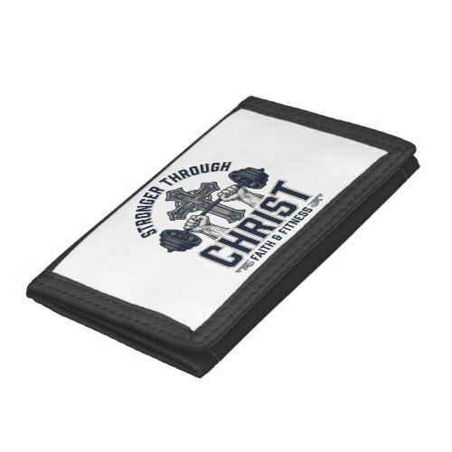Stronger Through Christ Christian Gym T-Shirt Trifold Wallet