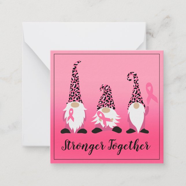 Stronger Together Breast Cancer Pink Ribbon Note Card (Front)