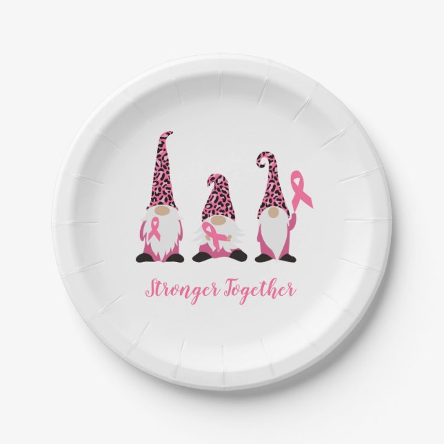 Stronger Together Breast Cancer Pink Ribbon Paper  Plates (Front)