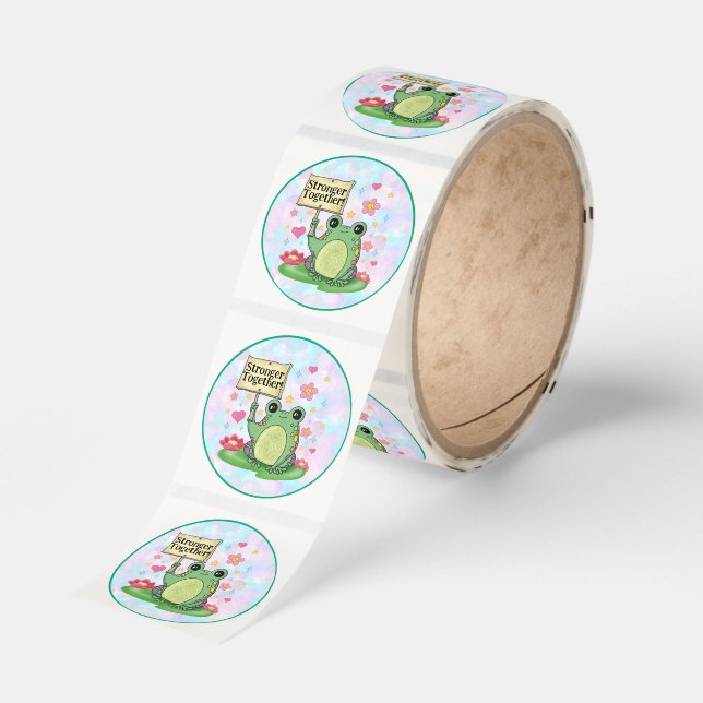 Stronger Together Cute and Colorful Frog Stickers (Roll)