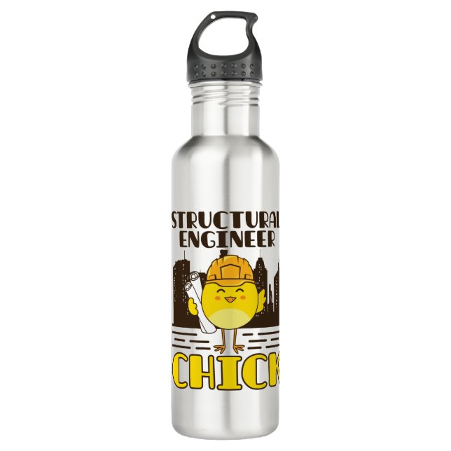 Structural Engineer Chick Civil Engineering Stainless Steel Water Bottle (Front)