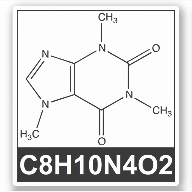 Structure of Caffeine Molecule - C8H10N4O2 Sticker (Front)