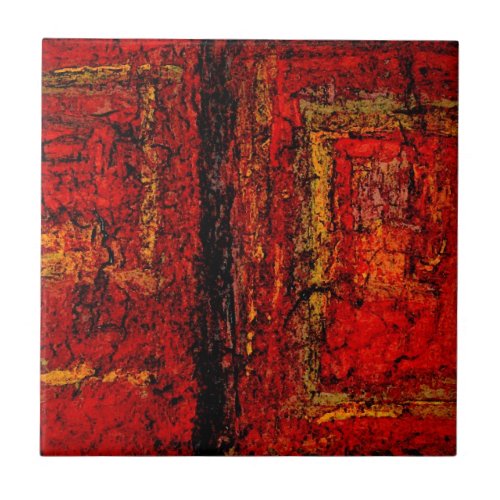 Structure Red African Abstract Ceramic Tile