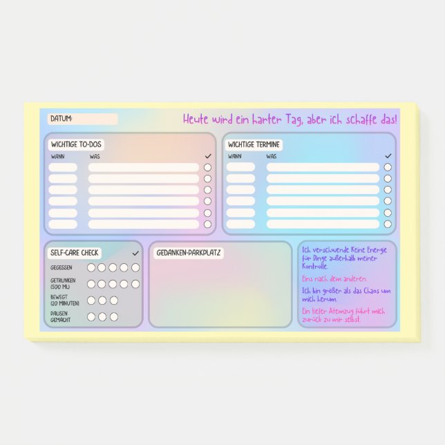 Struktur-Haftnotizen für Fokus & Self-Care  Post-it Notes (Front)
