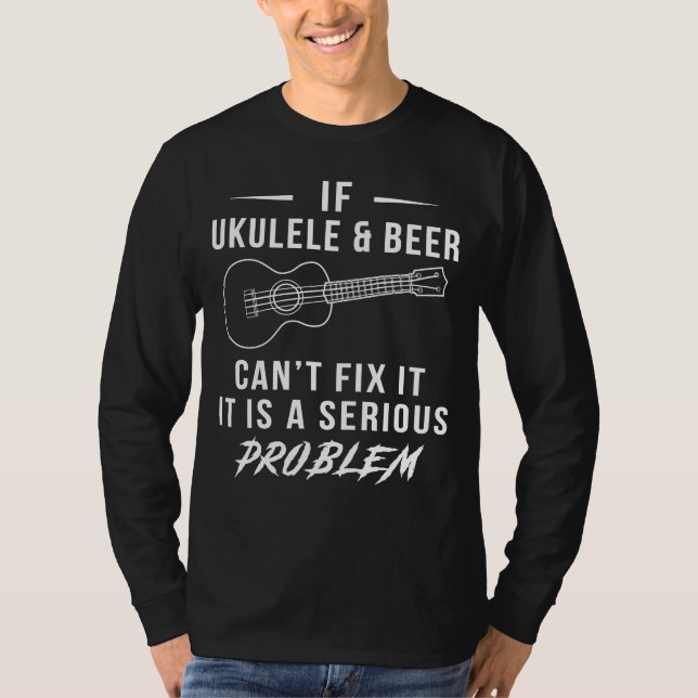 Strum, Sip, Smile: Funny Ukulele and Beer Solution T-Shirt (Front)