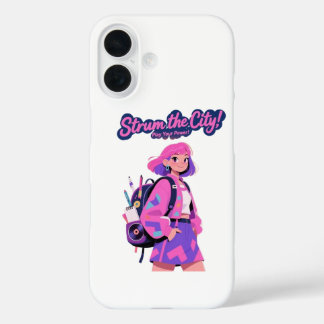 Strum the City! Play Your Power! – Trendy Pink Art iPhone 16 Case
