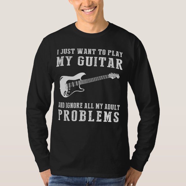 Strumming Away Stress: Guitar Escape Adult Woes Te T-Shirt (Front)