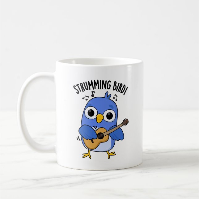 Strumming Bird Funny Animal Pun  Coffee Mug (Left)