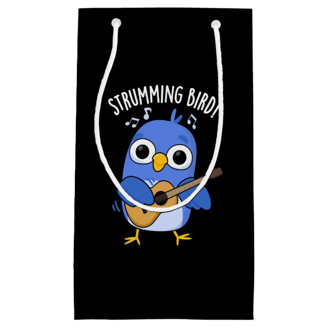 Strumming Bird Funny Animal Pun Dark BG Small Gift Bag (Front)